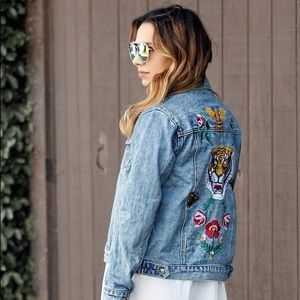 Forever 21 Embroidered Jean Jacket - Tiger/Floral